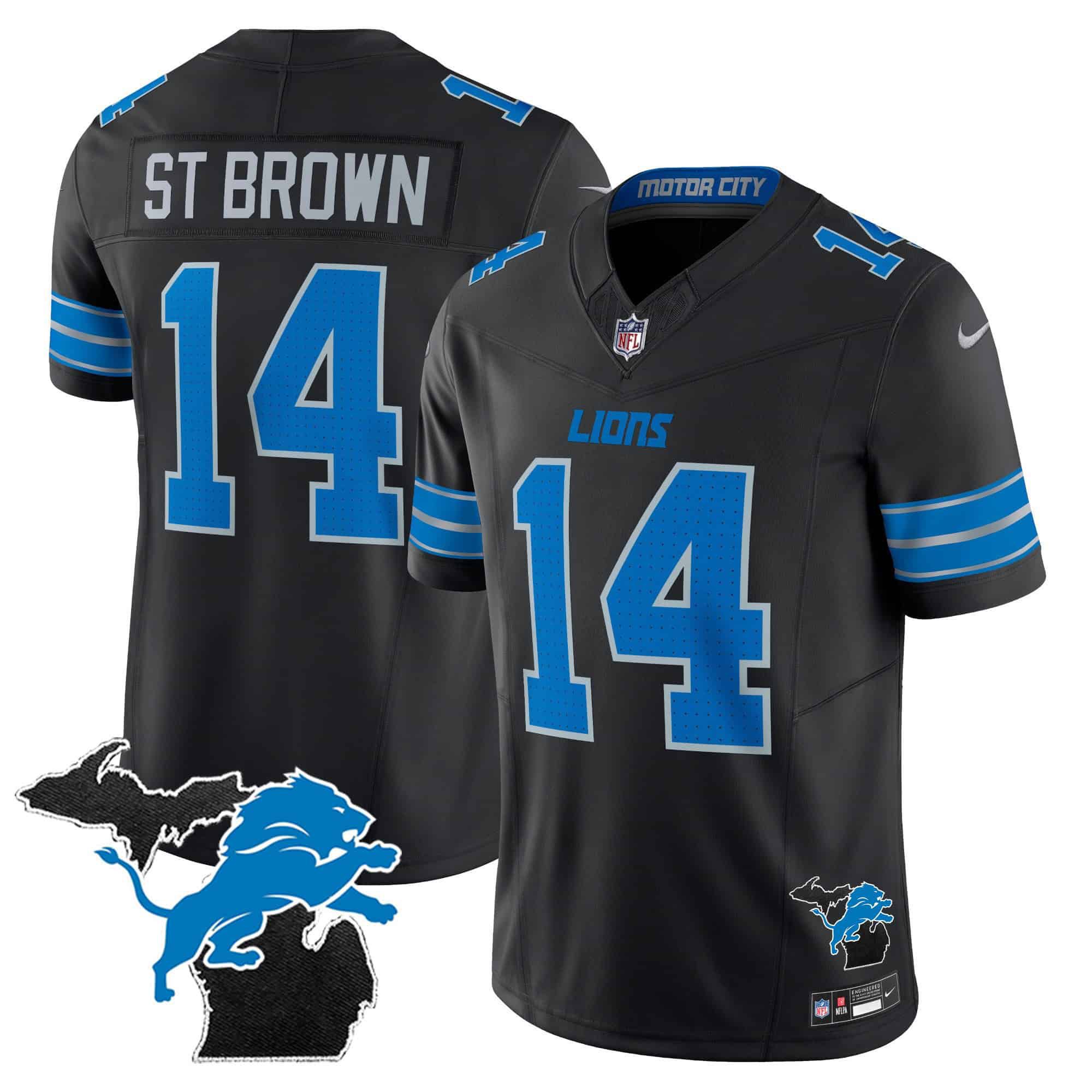 Men Detroit Lions #14 ST Brown Black 2024 Nike Michigan Patch Vapor Limited NFL Jersey style 1->indianapolis colts->NFL Jersey